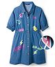 Pine Kids Cotton Woven Half Sleeves Frock With Text Print - Navy Blue