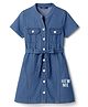 Pine Kids Cotton Woven Half Sleeves Solid Shirt Dress With Belt - Blue