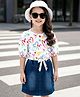 OLLINGTON ST. Cotton Knit Half Sleeve Heart Printed Top & Denim Skirt - White & Blue