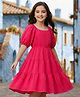Pine Kids Woven Half Sleeves Solid Frock - Dark Pink