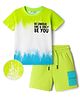 OLLINGTON ST. Cotton Knit Half Sleeves Printed T-Shirt & Knit Shorts Set - Multicolor & Limegreen