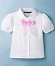 Pine Kids Cotton Woven Half Puffed Sleeves Top with Bow Applique - White