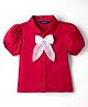 Pine Kids Cotton Woven Half Sleeves Solid Top With Bow Applique - Red