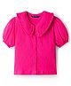 Pine Kids Cotton Woven Half Puffed Sleeves Front Open Top With Frill Detailing - Dark Pink