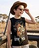 Pine Kids Cotton Knit Sleeveless Tank T-Shirt with Tiger Graphic - Black