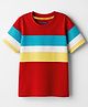 Pine Kids Cotton Knit Half Sleeves T-Shirt with Stripes - Red & Yellow