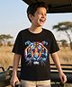 Pine Kids Cotton Knit Half Sleeves T-Shirt with Tiger Graphic - Black