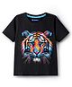 Pine Kids Cotton Knit Half Sleeves T-Shirt with Tiger Graphic - Black