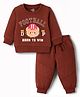 Doodle Poodle 100% Cotton Single Jersey Knit Full Sleeves T-Shirt & Joggers Set With Text & Teddy Print - Dark Brown