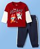 Doodle Poodle 100% Cotton Knit Full Doctor Sleeves T-Shirt & Joggers Set With Animal Print- Dark Red & Navy Blue