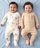 Babyoye 100% Cotton Knit Full Sleeves Bear Print Footed Sleep Suits Pack of 2 - Lavender & Cream
