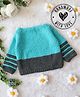 Woonie Hand Knitted Full Sleeves Colour Blocked Sweater - Sky Blue