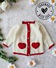 Woonie Hand Knitted Full Sleeves Heart Applique Detailed Crochet Sweater - Cream