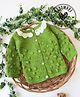 Woonie Hand Knitted Full Sleeves Bubble Stitch Detailed Crochet Sweater - Green