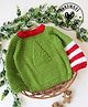 Woonie Hand Knitted Christmas Theme Full Sleeves Tree Crochet Designed & Placement Striped Sweater - Green