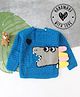 Woonie Handknitted Full Sleeves Dinosaur Designed & Applique Detailed Sweater - Blue