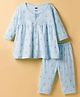 Simply Sinker Knit Full Sleeves Co-ords Night Suit With Floral Print - Light Blue