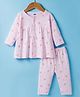 Simply Sinker Knit Full Sleeves Co-ords Night Suit With Animal Print - Pink