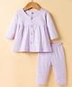 Simply Sinker Knit Full Sleeves Co-ords Night Suit With star Print - Lilac