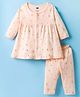 Simply Sinker Knit Full Sleeves Co-ords Night Suit With Pineapple Print - Peach