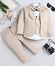 Fourfolds Woven Full Sleeves Leaf Motifs Embroidered 3 Piece Party Suit Set With Bow - Beige