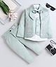 Fourfolds Woven Full Sleeves Leaf Motifs Embroidered 3 Piece Party Suit Set With Bow - Mint Green