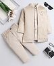 Fourfolds Woven Solid Sherwani Pant With Full Sleeves Floral Embroidered Jacket Set - Beige