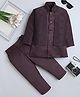 Fourfolds Jacquard Woven Full Sleeves Solid Sherwani With Abstract Embroidered Attached Jacket & Trousers Set - Wine