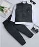 Fourfolds Woven Full Sleeves Geometric Embroidered 3 Piece Party Suit Set - Black