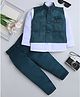 Fourfolds Woven Full Sleeves Geometric Embroidered 3 Piece Party Suit Set - Navy Blue