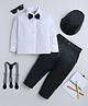 Fourfolds Cotton Woven Full Sleeves Solid Shirt & Trousers With Cap Suspender & Bow Set - Black
