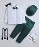 Fourfolds Cotton Woven Full Sleeves Solid Shirt & Trousers With Cap Suspender & Bow Set - Dark Green