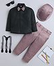Fourfolds Cotton Woven Full Sleeves Solid Shirt & Trouser With Cap Suspender & Bow Set - Mauve