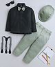 Fourfolds Cotton Woven Full Sleeves Solid Shirt & Trouser With Cap Suspender & Bow Set - Light Green