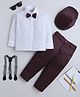 Fourfolds Cotton Woven Full Sleeves Solid Shirt & Trouser With Cap Suspender & Bow Set - Wine