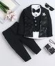 Fourfolds Cotton Blend Woven Full Sleeves Floral Designed Sequins Embellished 3 Piece Part Suit With Bow Set - Black
