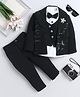 Fourfolds Cotton Blend Woven Full Sleeves Sequins Embellished 3 Piece Party Suit Set With Bow - Black