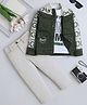 Fourfolds Cotton Blend Woven Full Sleeves Typography Printed Jacket & Trouser Set With Tee - Olive Green