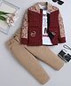 Fourfolds Cotton Blend Woven Full Sleeves Typography Printed Jacket & Trouser Set With Tee - Maroon