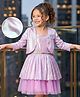 Hola Bonita Knit Glitter Mesh Party Dress & Full Sleeves Shimmered Shrug With Belt - Lilac