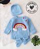 Woonie Hand Knitted Full Sleeves Rainbow Designed Sweater With Cap & Socks Set - Sky Blue