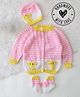 Woonie Hand Knitted Full Sleeves Elephant Designed Sweater With Cap & Socks Set  - Pink