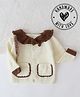 Woonie Hand Knitted Full Sleeves Self Designed Peter Pan Collared Sweater - Cream