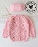 Woonie Hand Knitted Full Sleeves Self Designed Sweater - Pink
