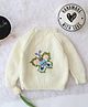 Woonie Hand Knitted Full Sleeves Butterfly Embroidered Sweater - Cream
