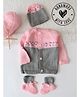 Woonie Hand Knit Full Sleeves Floral Embroidered Sweater With Cap & Booties Set - Pink