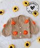 Woonie Hand Knit Full Sleeves Floral Applique Detailed Cardigan - Beige