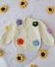 Woonie Hand Knit Full Sleeves Floral Applique Detailed Cardigan - Cream