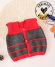 Woonie Hand Knitted Sleeveless Colour Blocked Sweater Vest - Red