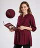 Bella Mama Woven Three Fourth Sleeves Solid Color Pleated Yoke Maternity Top - Wine